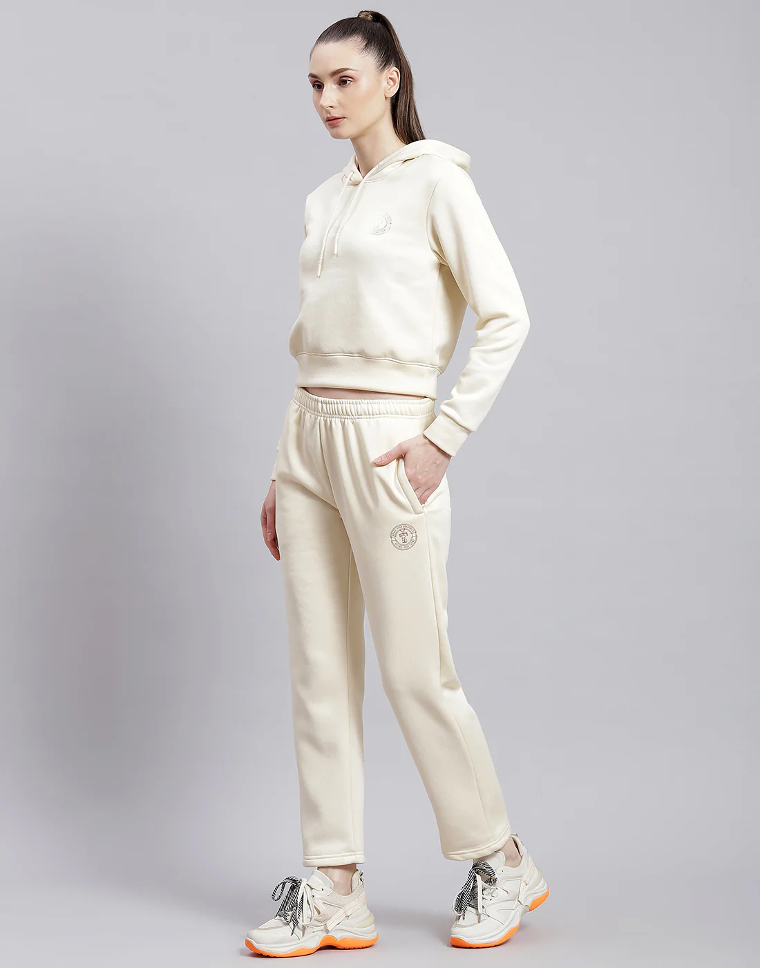 Rock.it Women Cream Solid Hooded Full Sleeve Cords Set - Image 3