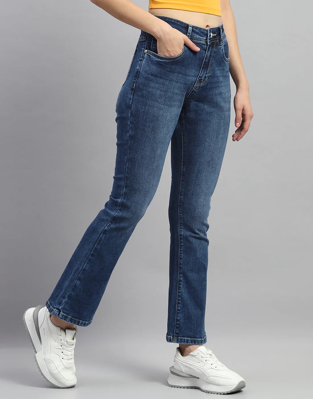 Women Dark Blue Light Wash Bootcut Denim - Image 4