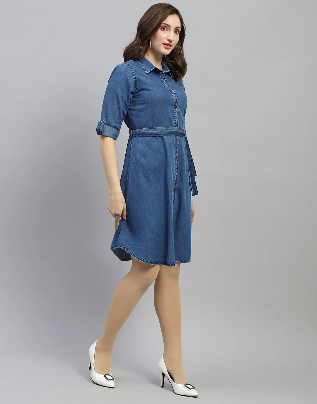 Women Dark Blue Solid Collar Neck 3/4 Sleeve Top - Image 5