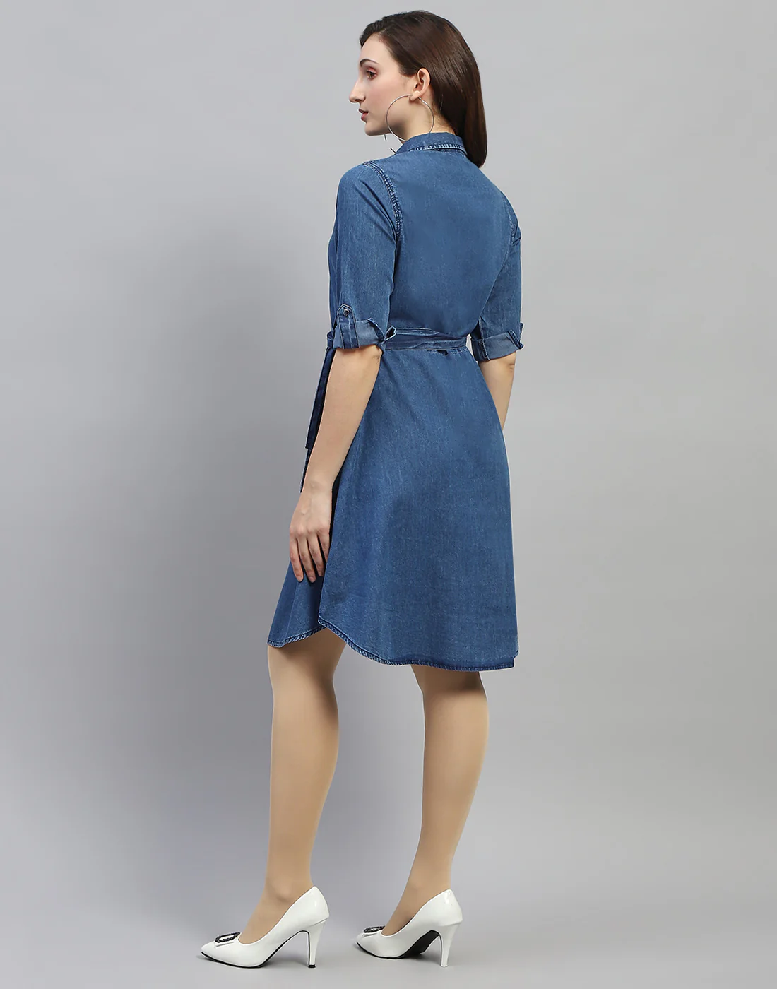 Women Dark Blue Solid Collar Neck 3/4 Sleeve Top - Image 6