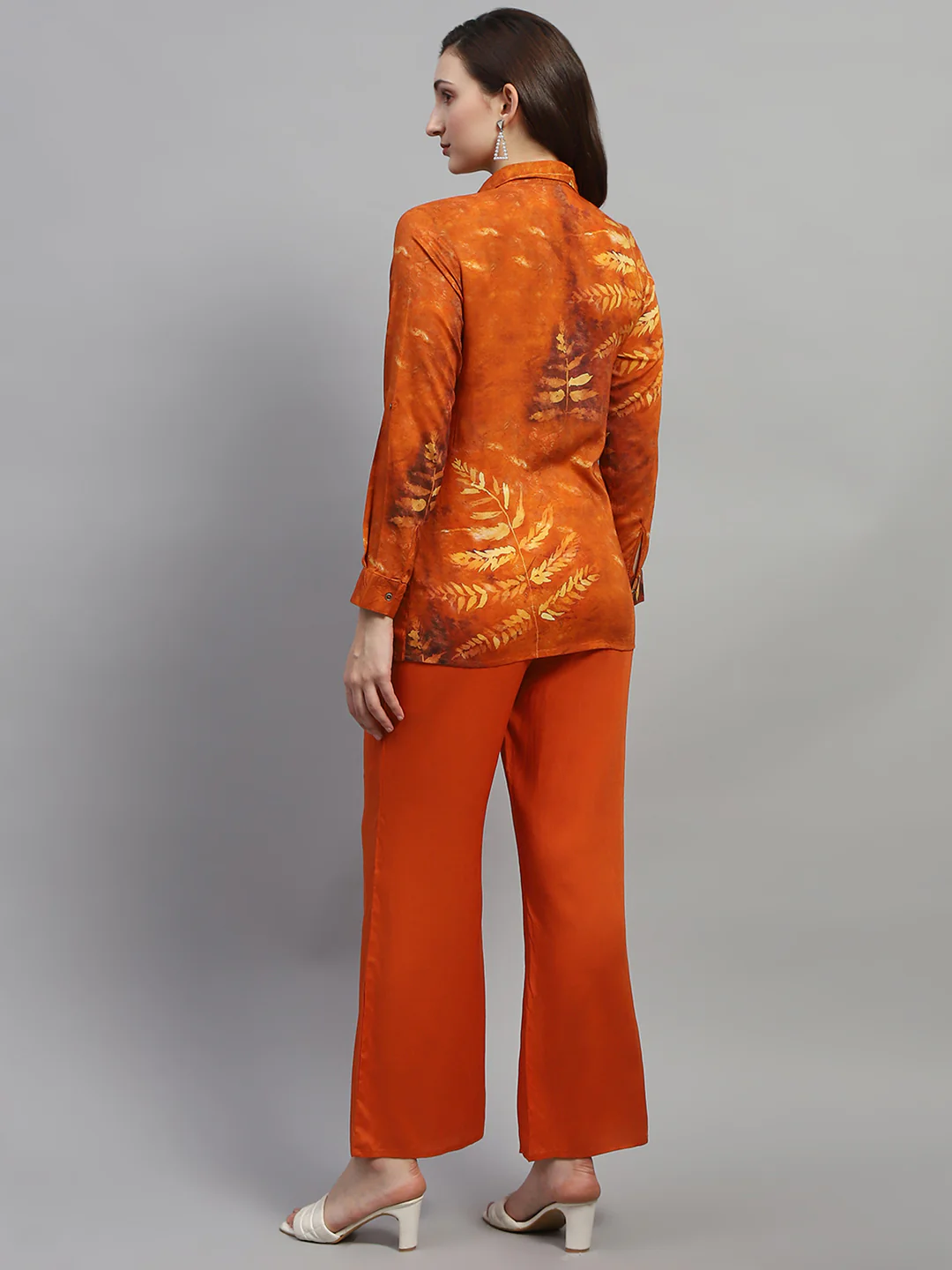 Women Dark Rust Embroidered Collar Full Sleeve Cords Set - Image 6