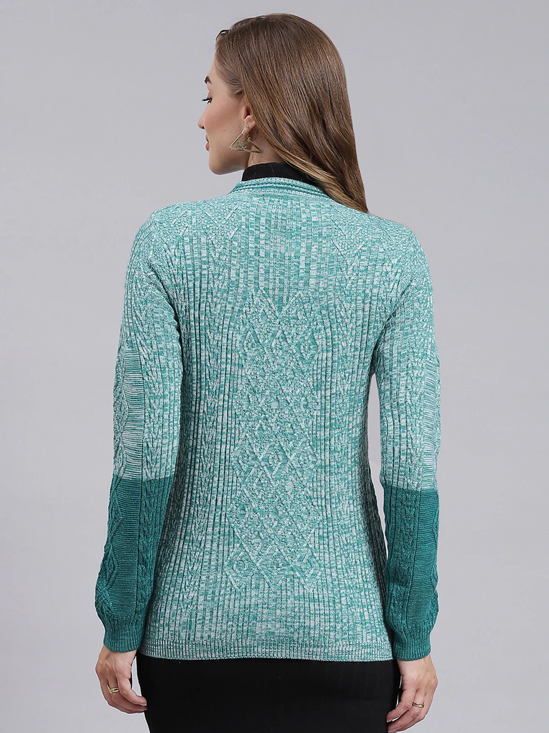 Women Green Jaquard Wool blend Cardigan - Image 4