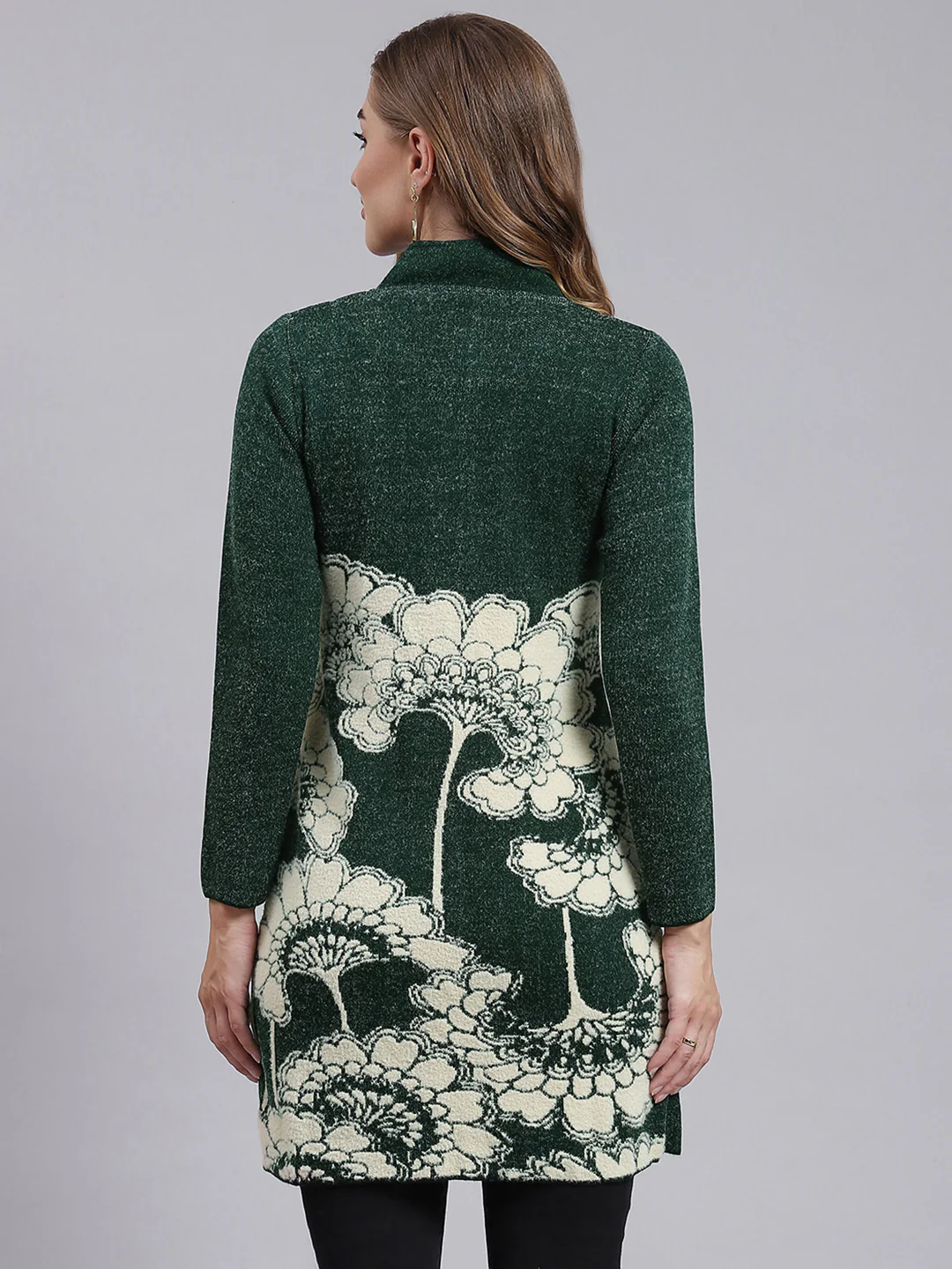 Women Green Jaquard Wool blend Knitted Coat - Image 4