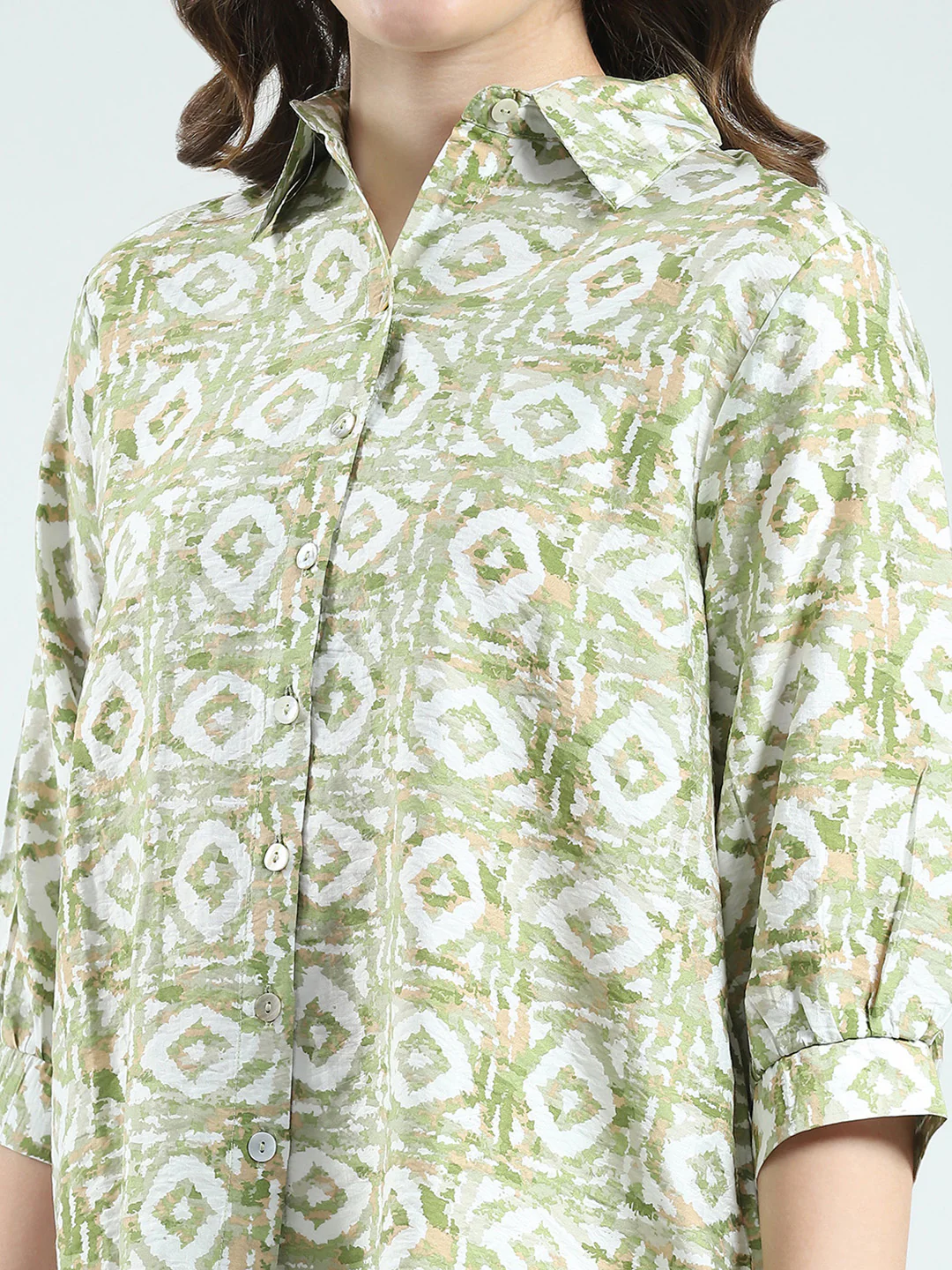Women Green Printed Collar 3/4th Sleeve Cords Set - Image 8