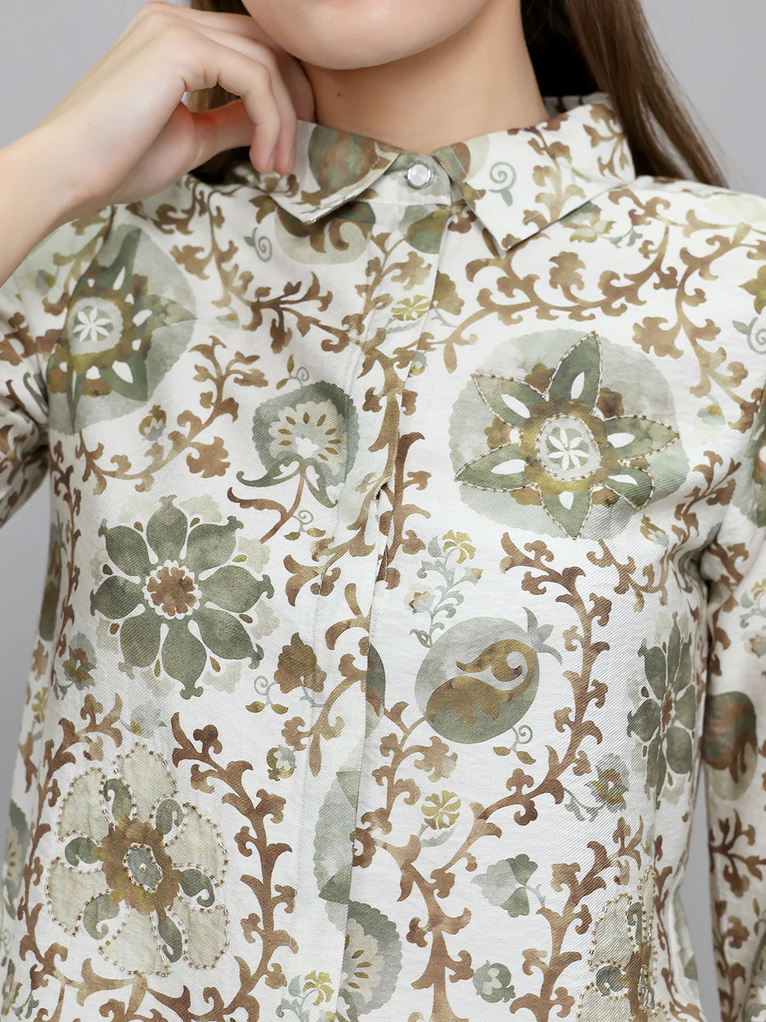 Women Green Printed Collar 3/4th Sleeve Top - Image 5