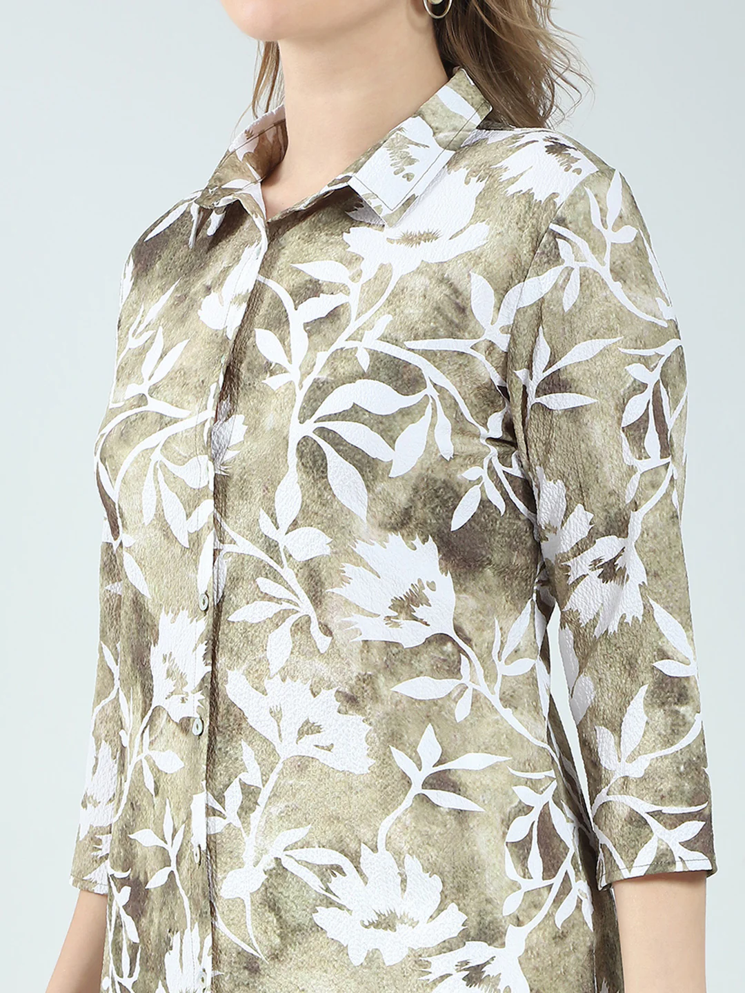 Women Green Printed Collar 3/4th Sleeve Tunic - Image 6