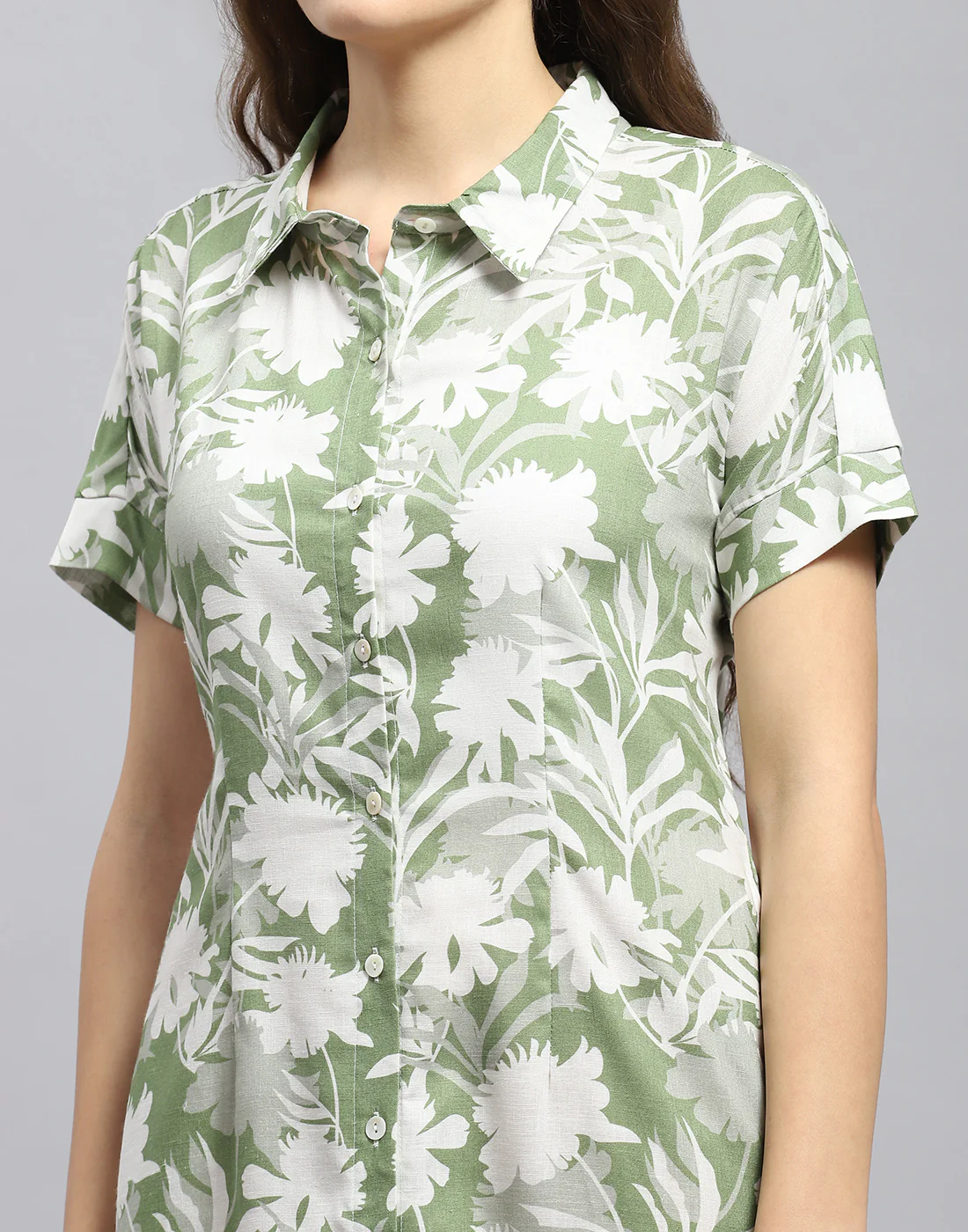 Women Green Printed Collar Half Sleeve Tunic - Image 2
