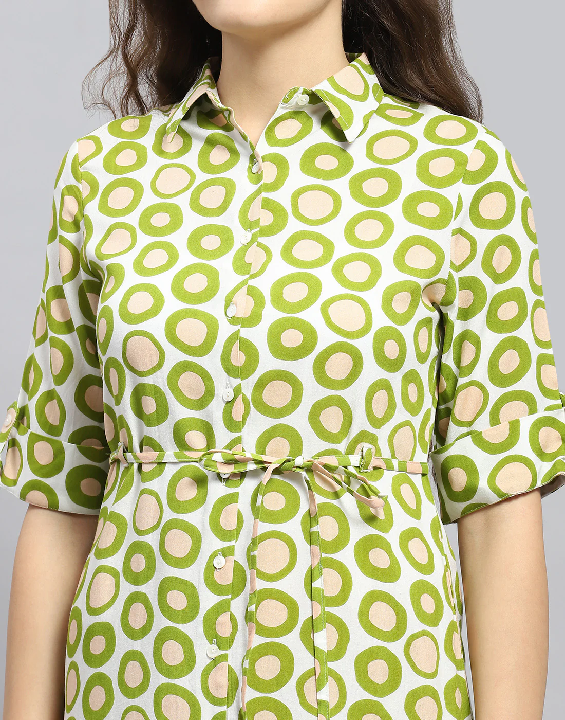 Women Green Printed Collar Short Sleeve Tunic - Image 2