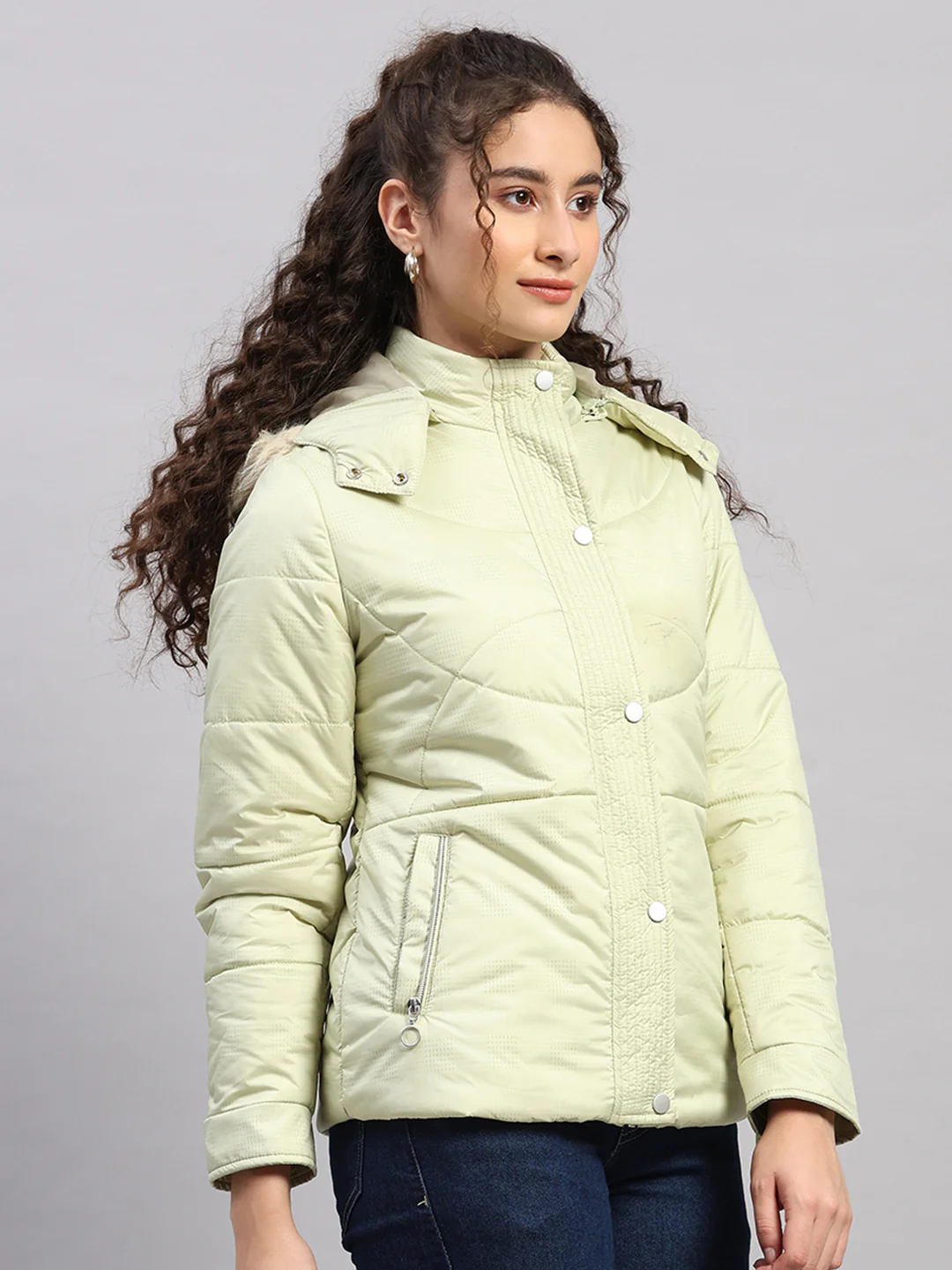 Women Green Printed Hooded Full Sleeve Jacket - Image 4