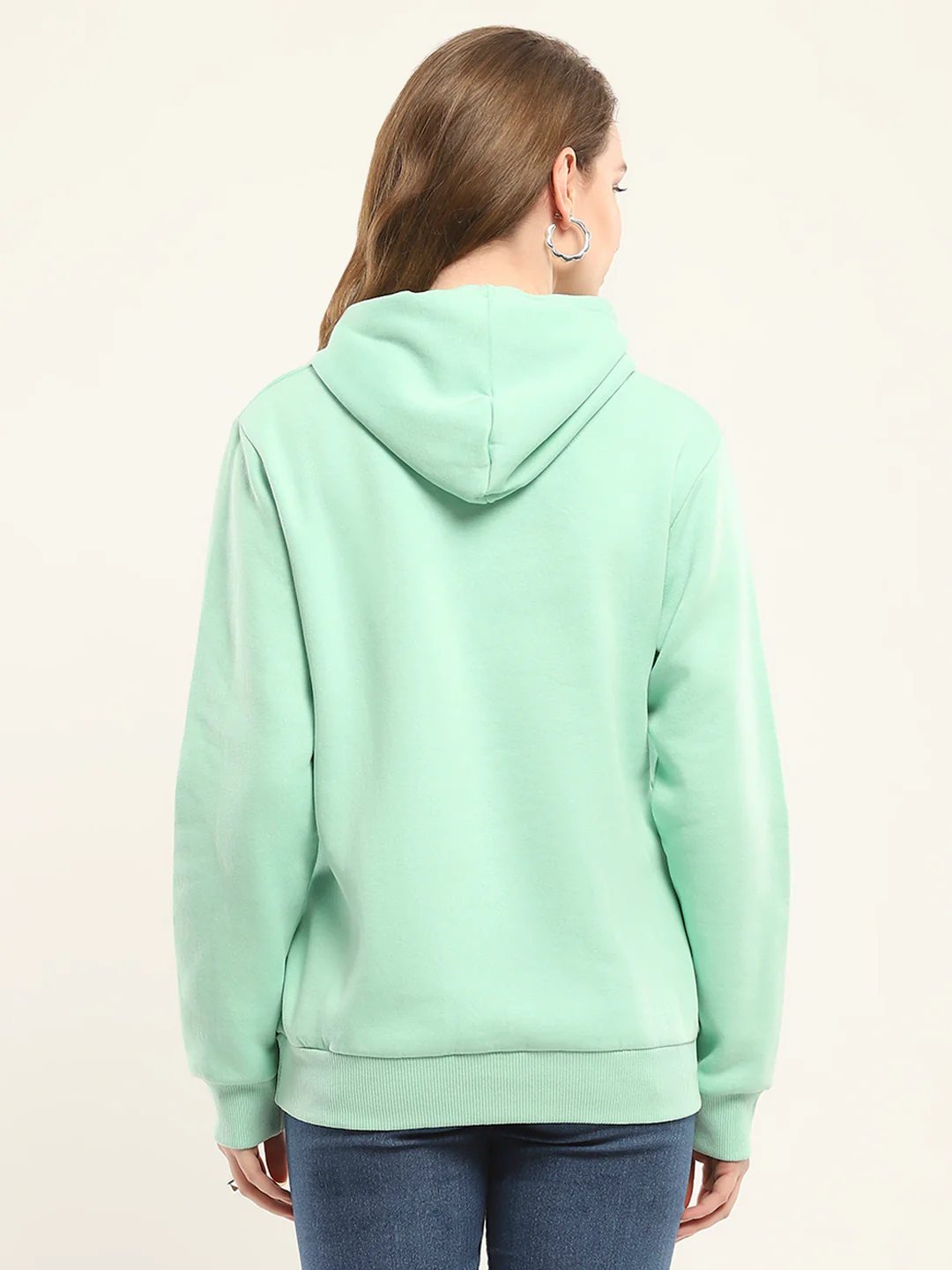Women Green Printed Hooded Full Sleeve Sweatshirt - Image 5