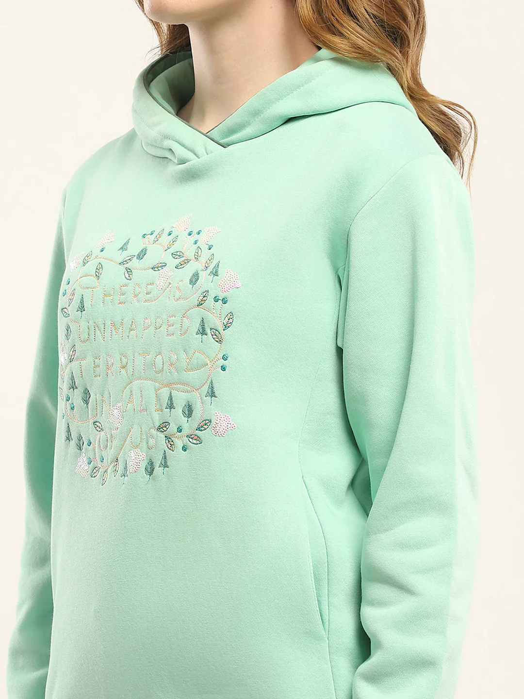Women Green Printed Hooded Full Sleeve Sweatshirt - Image 7