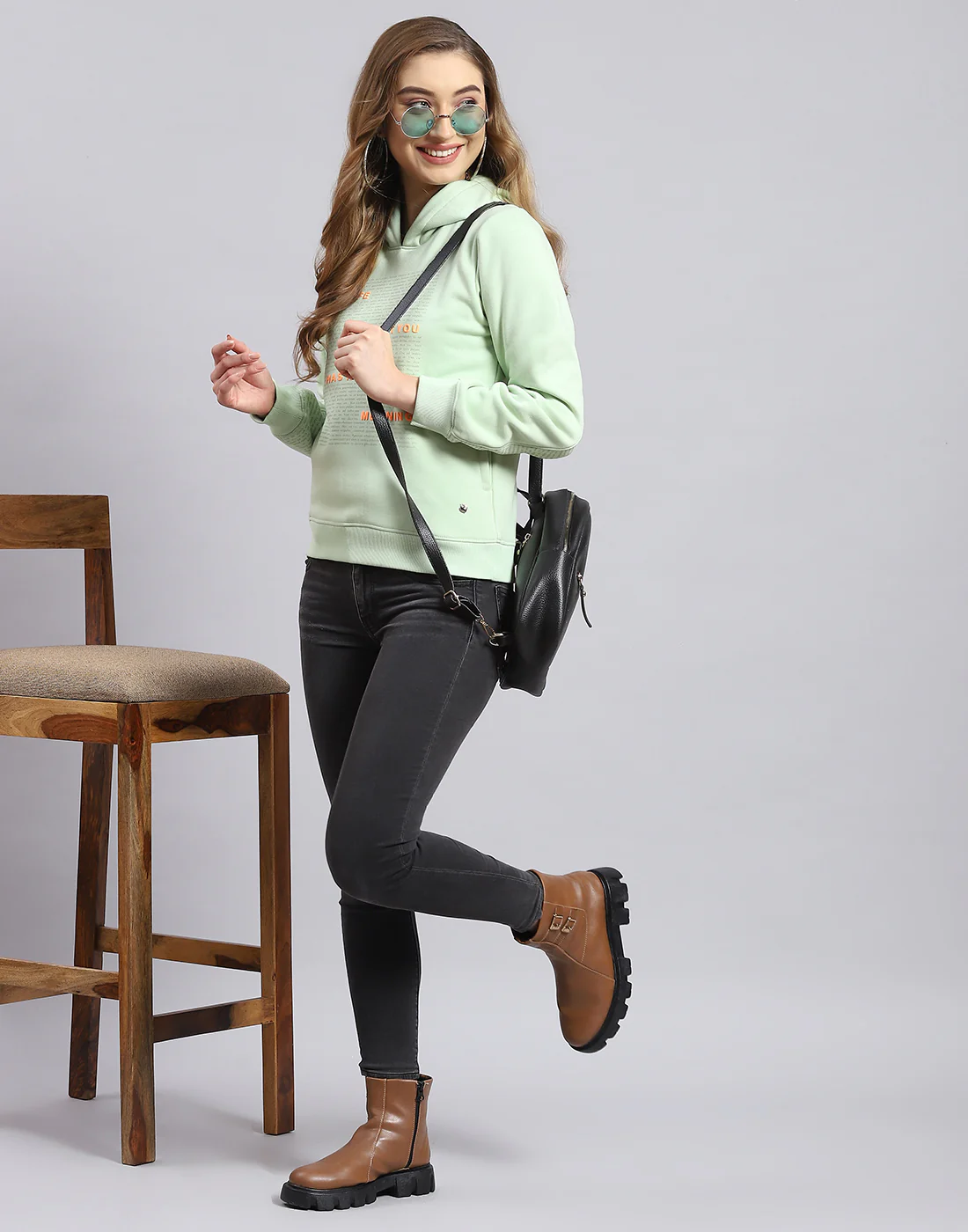 Women Green Printed Hooded Full Sleeve Sweatshirt - Image 2