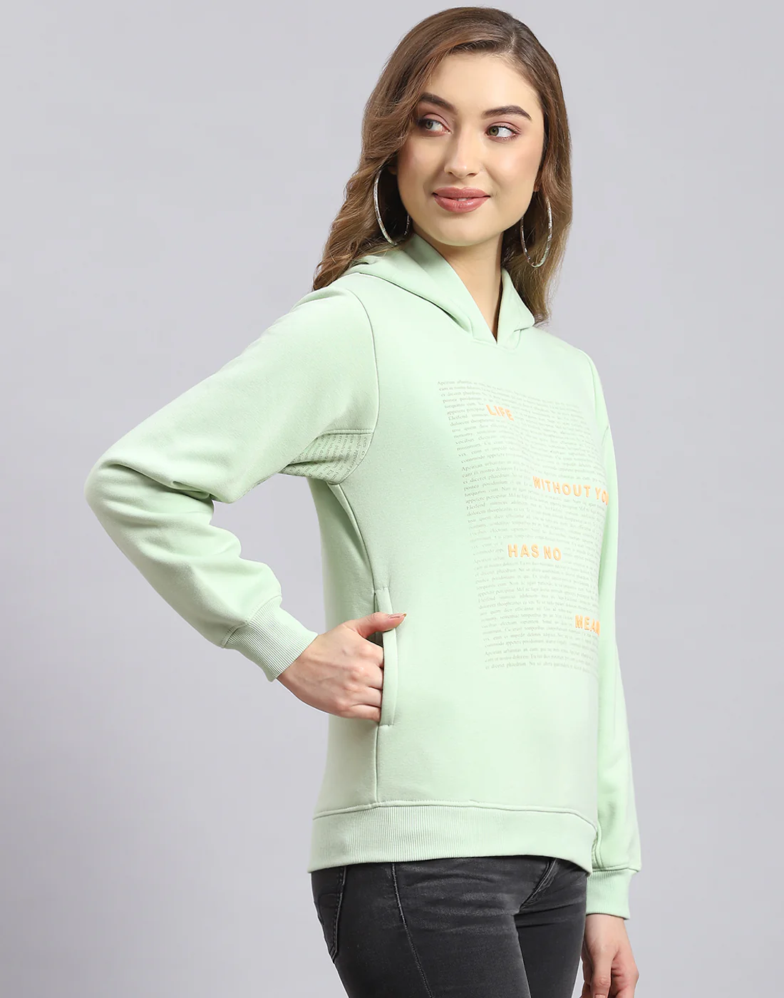 Women Green Printed Hooded Full Sleeve Sweatshirt - Image 4