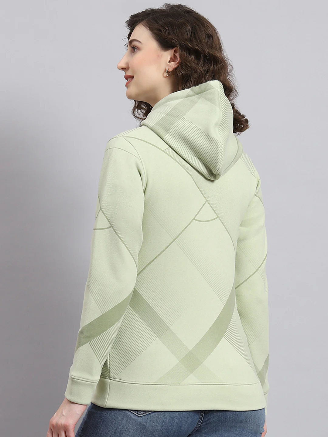 Women Green Printed Hooded Full Sleeve Sweatshirt - Image 5
