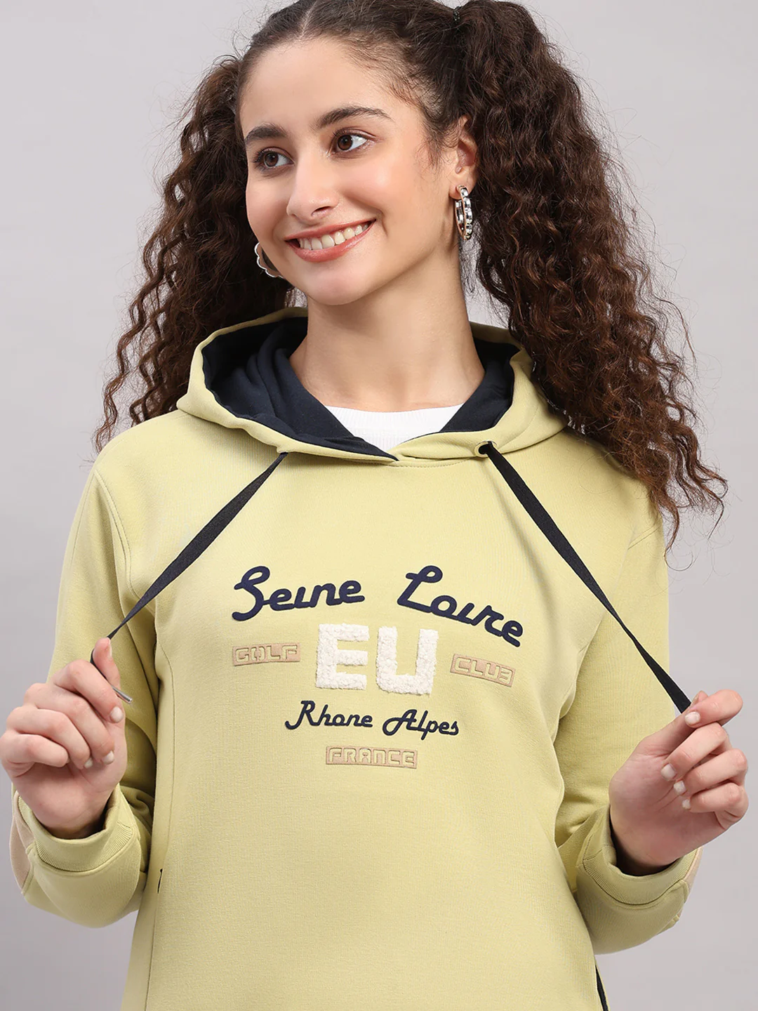 Women Green Printed Hooded Full Sleeve Sweatshirt - Image 6