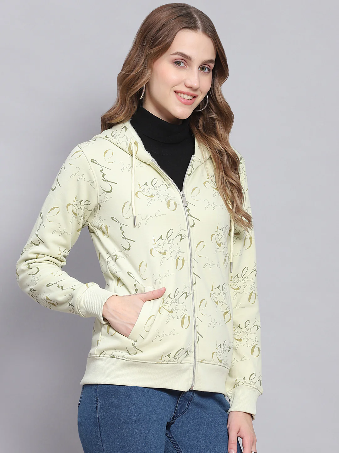 Women Green Printed Hooded Full Sleeve Sweatshirts - Image 4