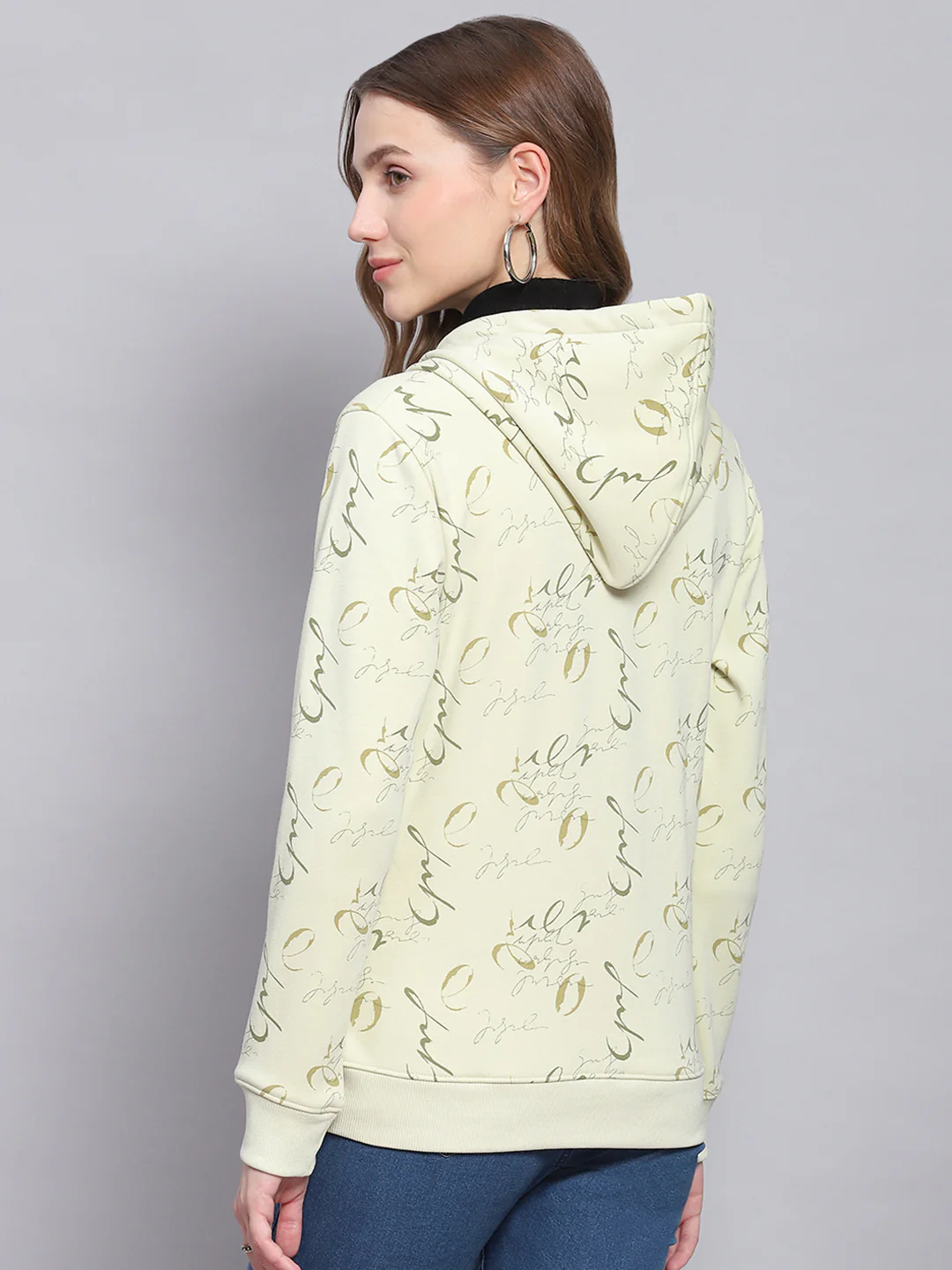 Women Green Printed Hooded Full Sleeve Sweatshirts - Image 5