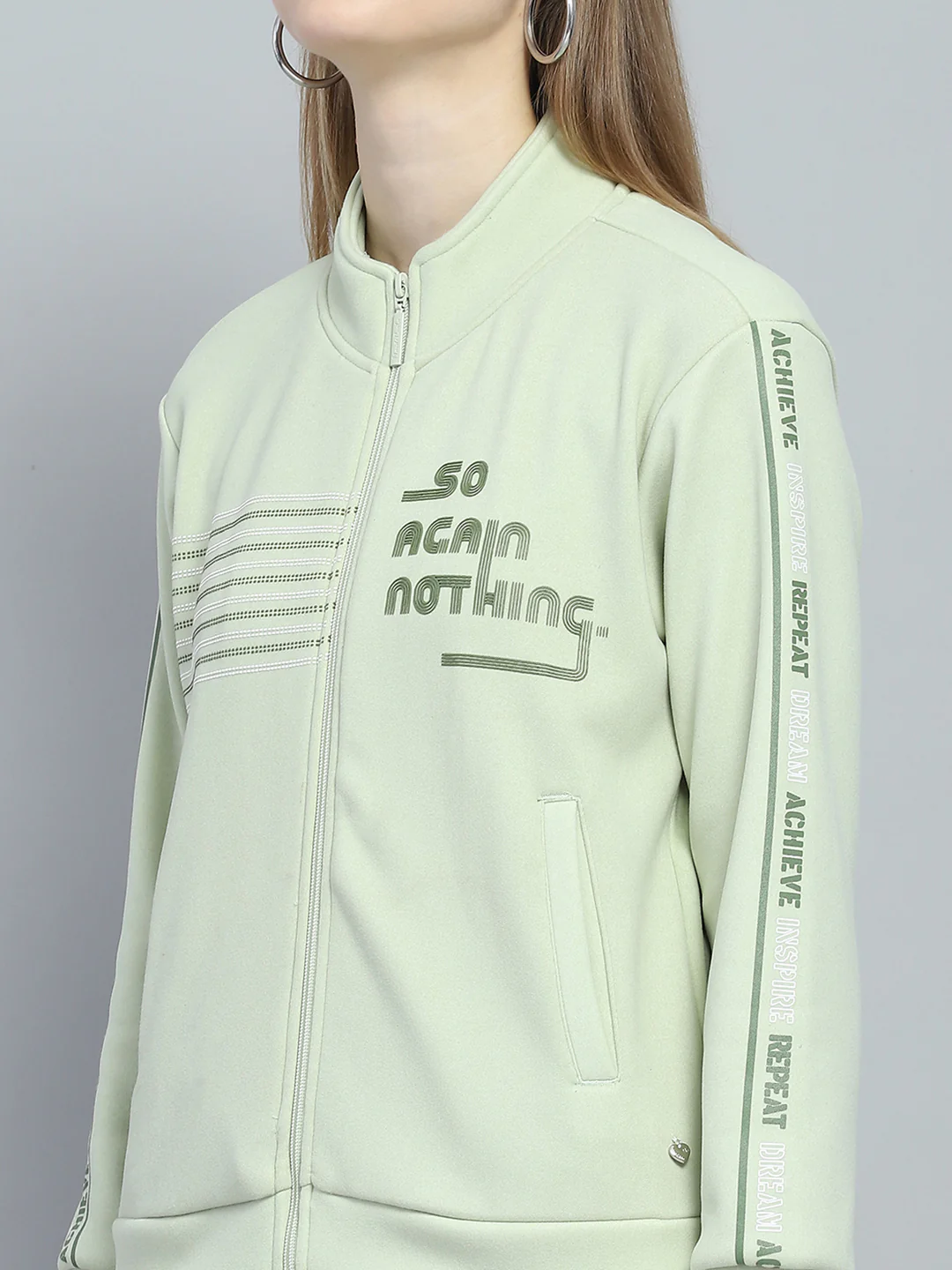 Women Green Printed Mock Neck Full Sleeve Tracksuit - Image 7