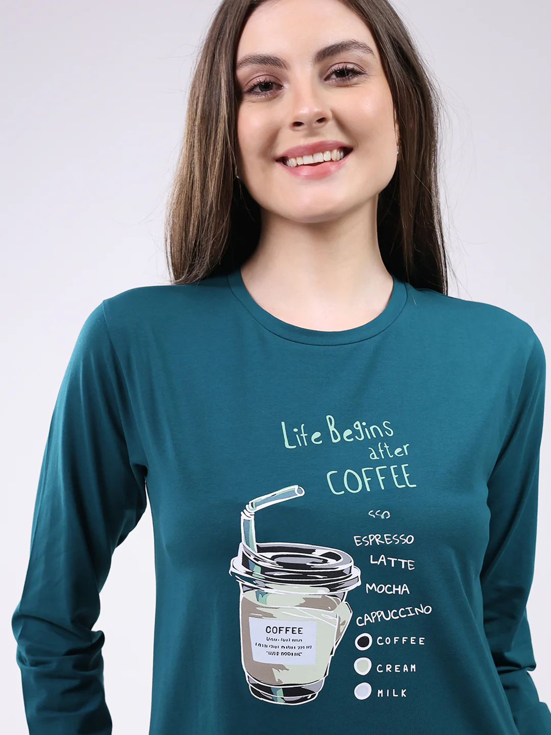 Women Green Printed Round Neck Full Sleeve Lower Set - Image 7