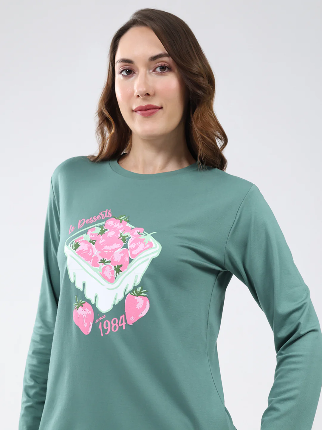 Women Green Printed Round Neck Full Sleeve Lower Set - Image 7