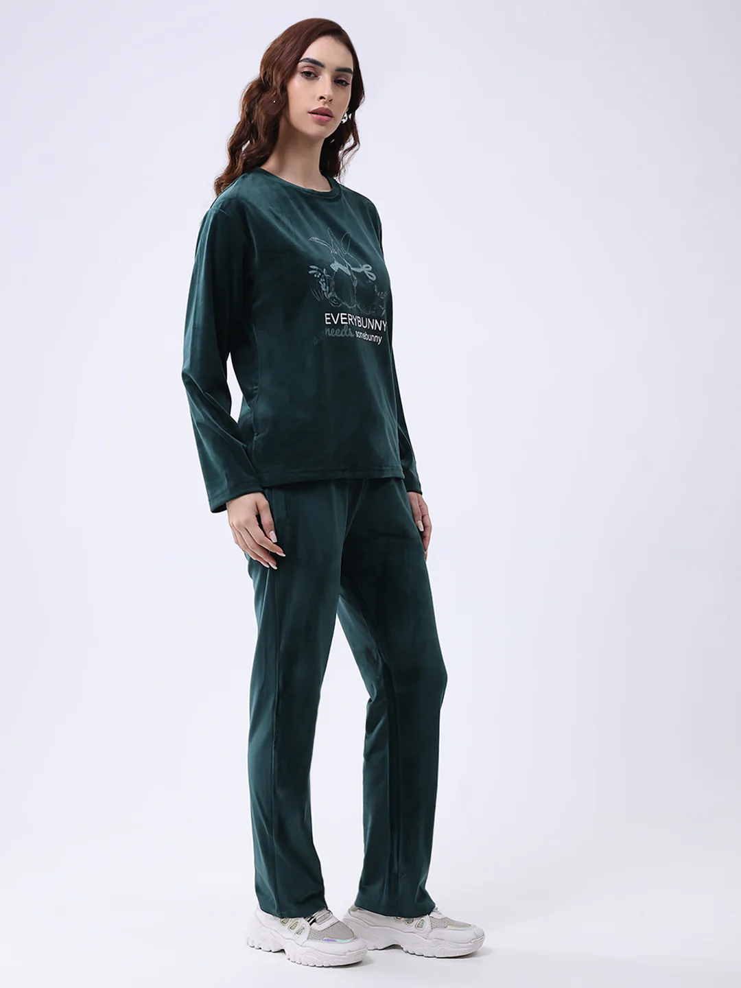 Women Green Printed Round Neck Full Sleeve Lower Set - Image 4