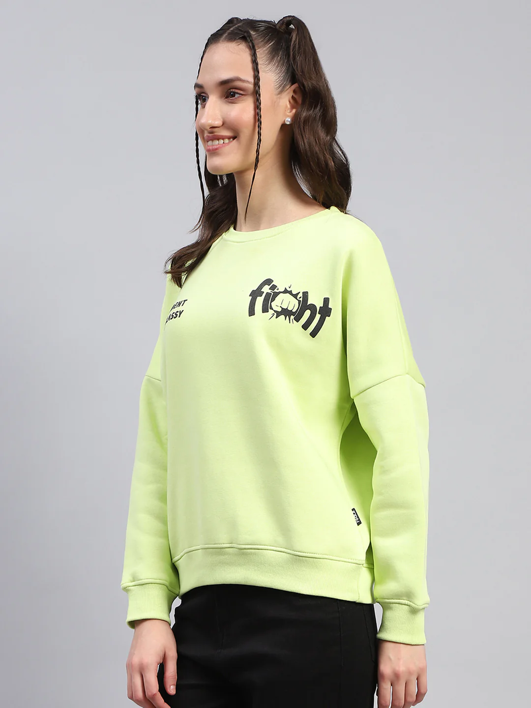 Rock.it Women Green Printed Round Neck Full Sleeve Sweatshirt - Image 3