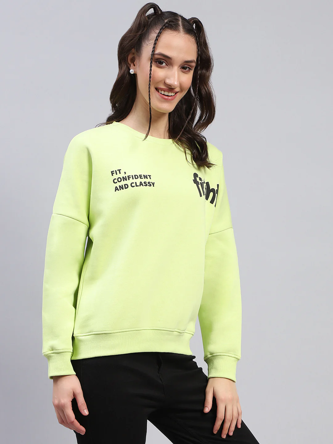 Rock.it Women Green Printed Round Neck Full Sleeve Sweatshirt - Image 4