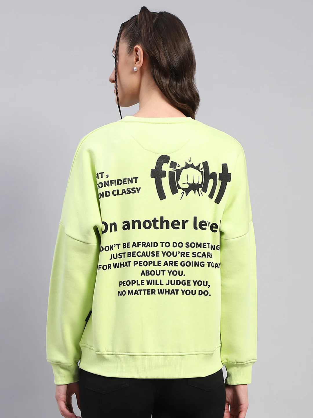 Rock.it Women Green Printed Round Neck Full Sleeve Sweatshirt - Image 5