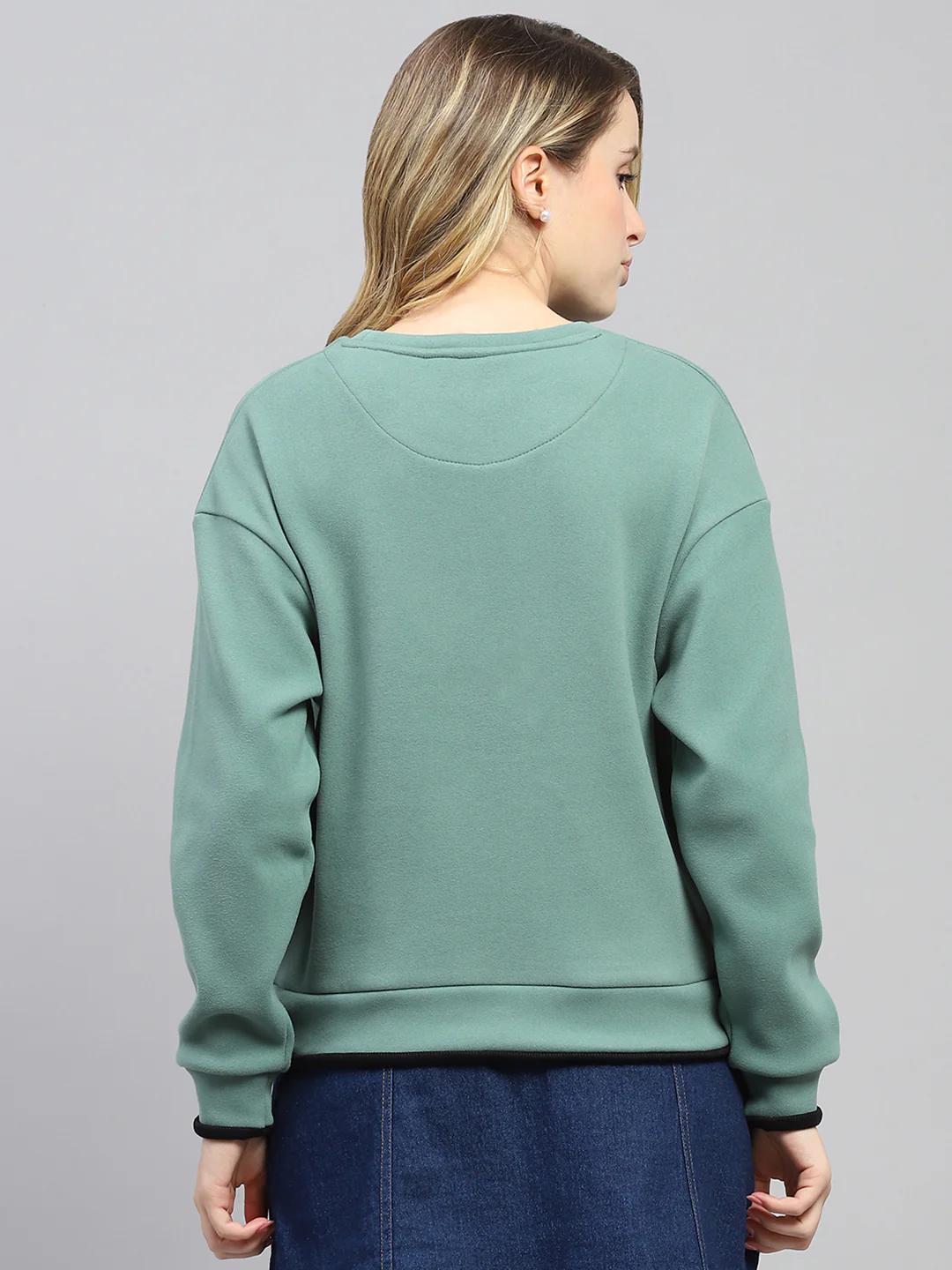 Women Green Printed Round Neck Full Sleeve Sweatshirt - Image 5