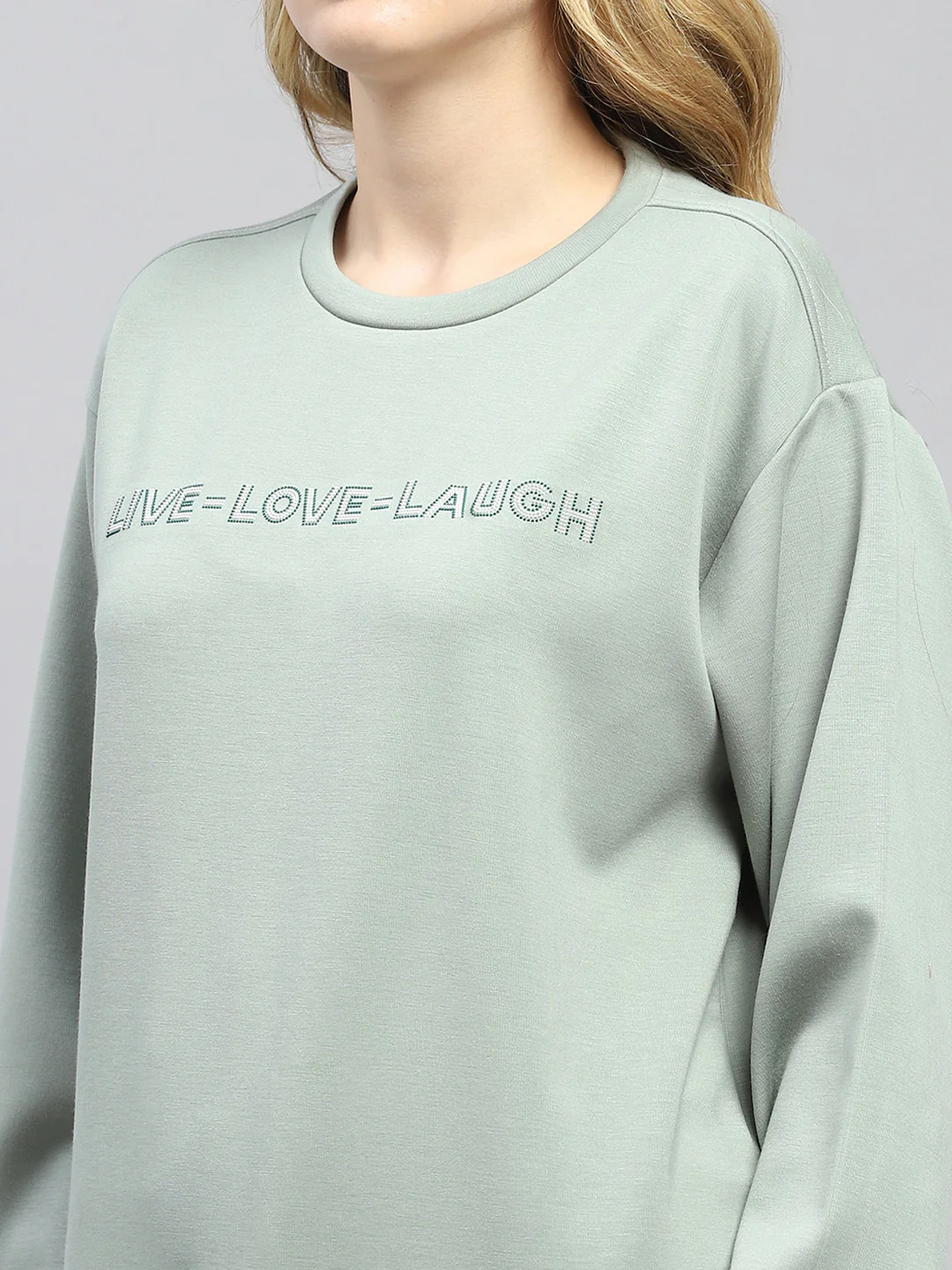 Women Green Printed Round Neck Full Sleeve Sweatshirt - Image 7