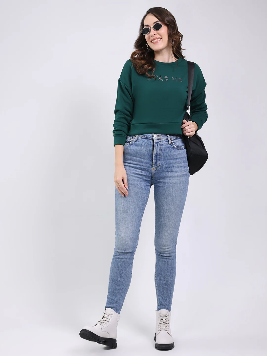 Women Green Printed Round Neck Full Sleeve Sweatshirt - Image 2