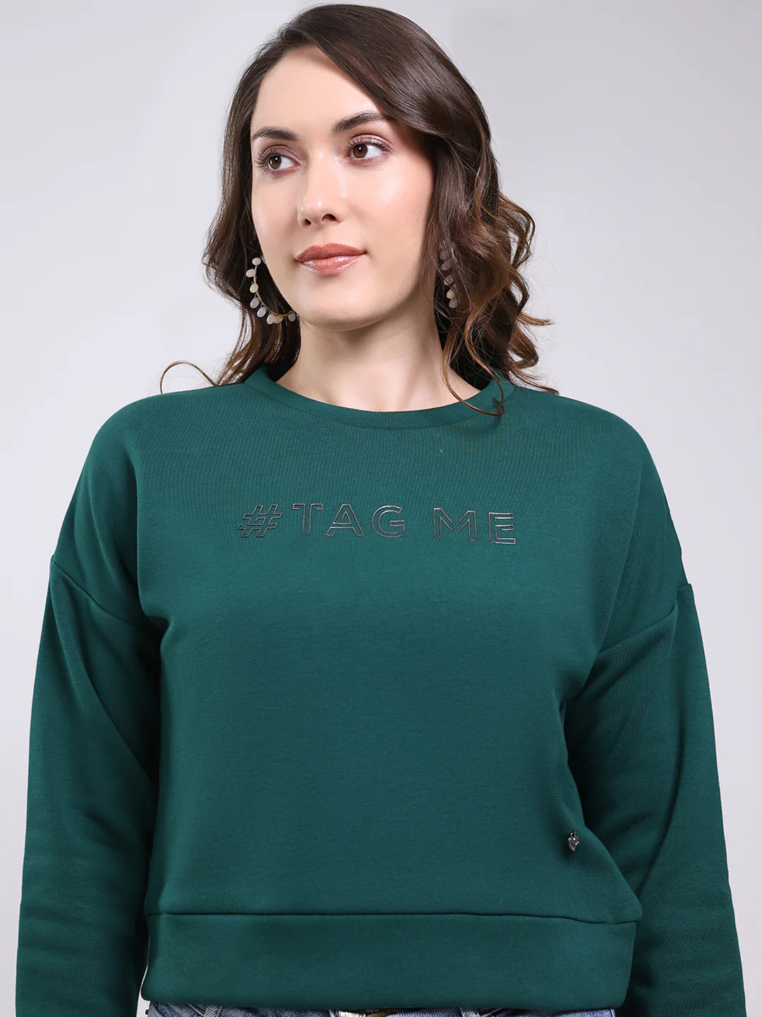 Women Green Printed Round Neck Full Sleeve Sweatshirt - Image 7