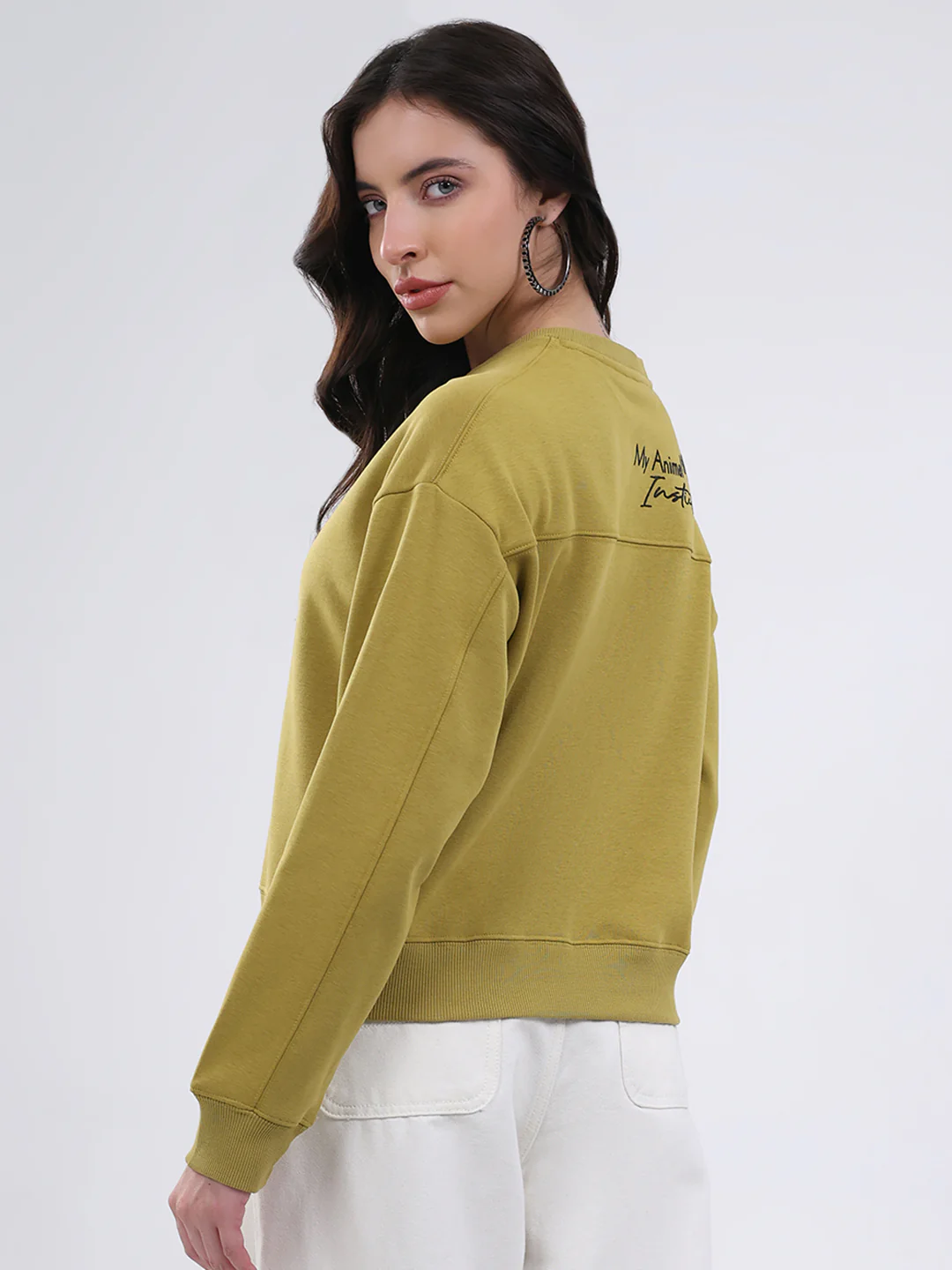 Women Green Printed Round Neck Full Sleeve Sweatshirt - Image 5