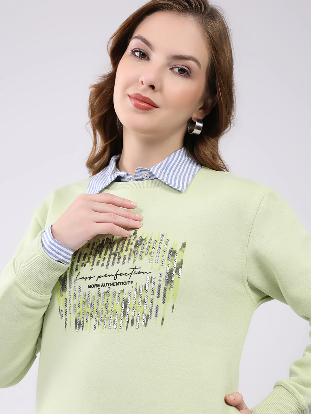 Women Green Printed Round Neck Full Sleeve Sweatshirt - Image 7