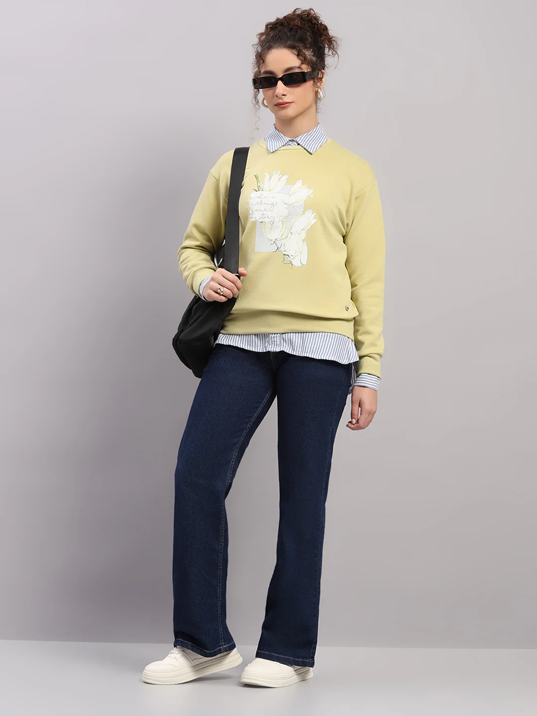 Women Green Printed Round Neck Full Sleeve Sweatshirt - Image 2