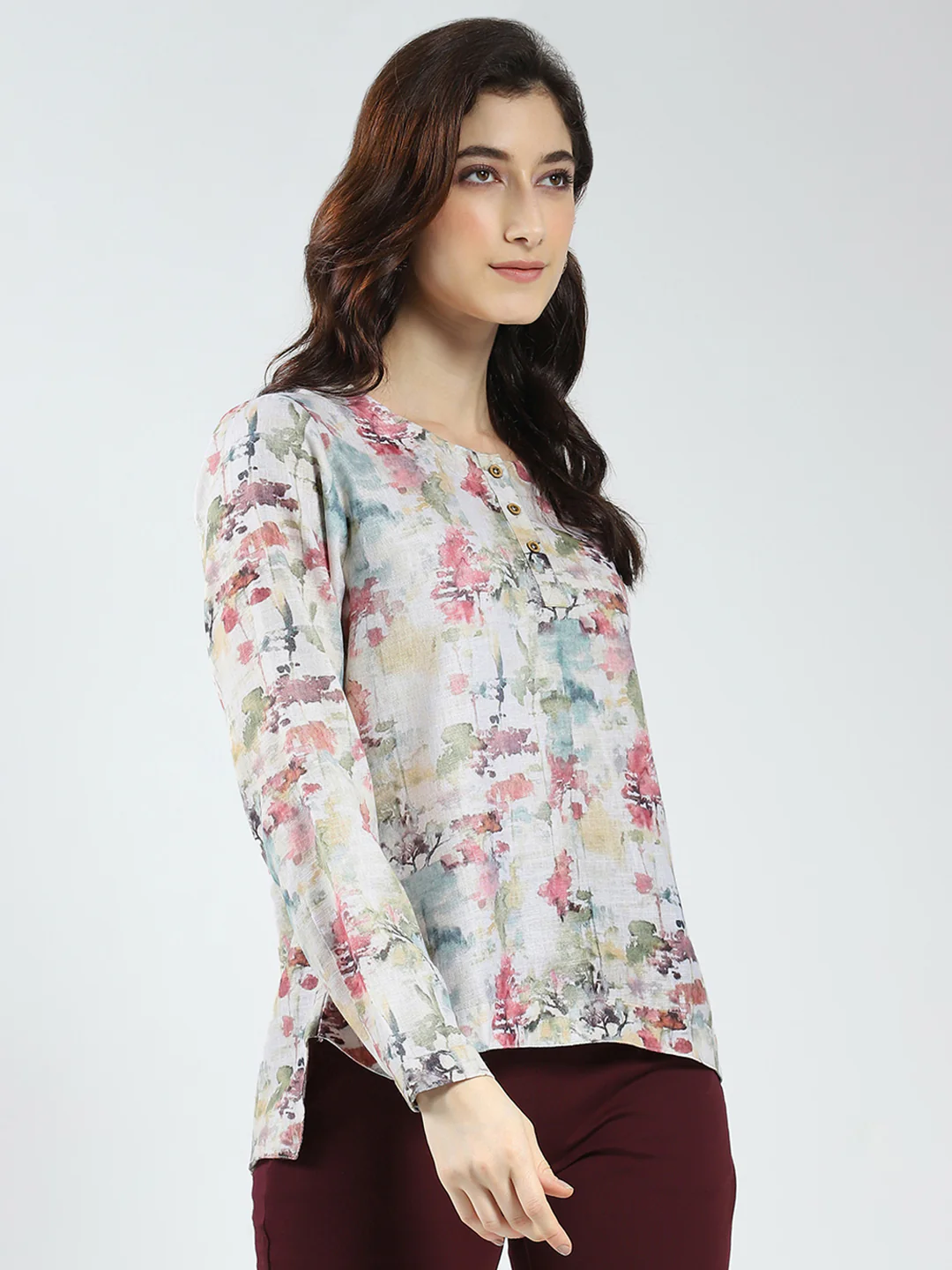 Women Green Printed Round Neck Full Sleeve Top - Image 5
