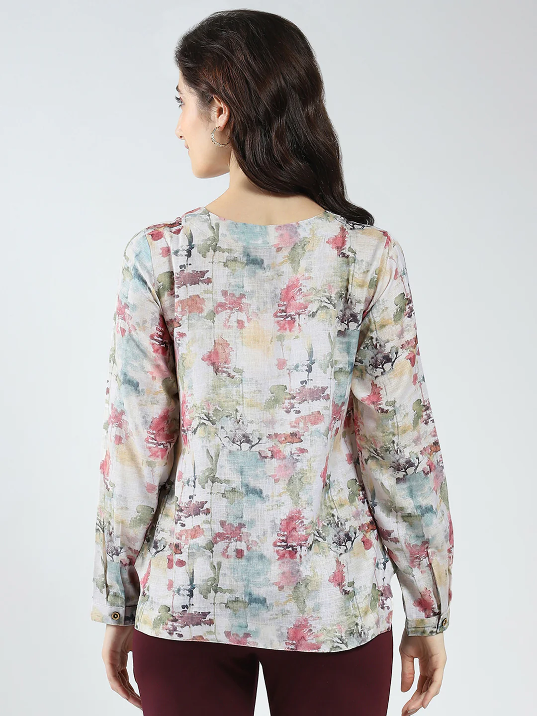 Women Green Printed Round Neck Full Sleeve Top - Image 6