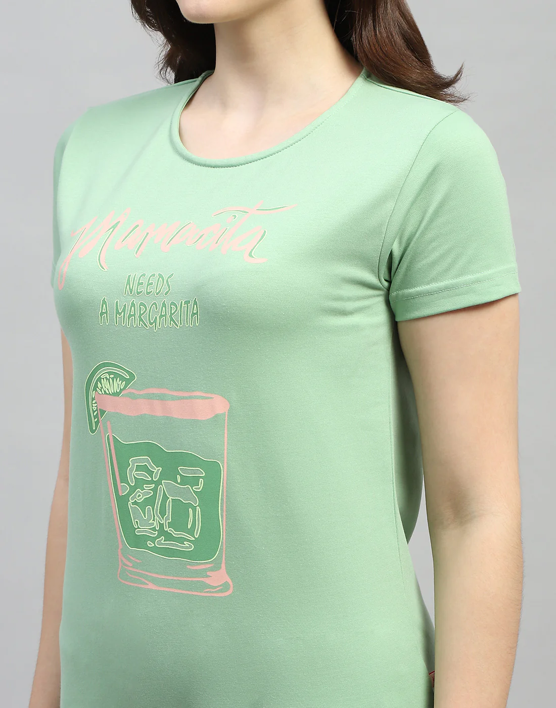 Women Green Printed Round Neck Half Sleeve Lower Set - Image 6