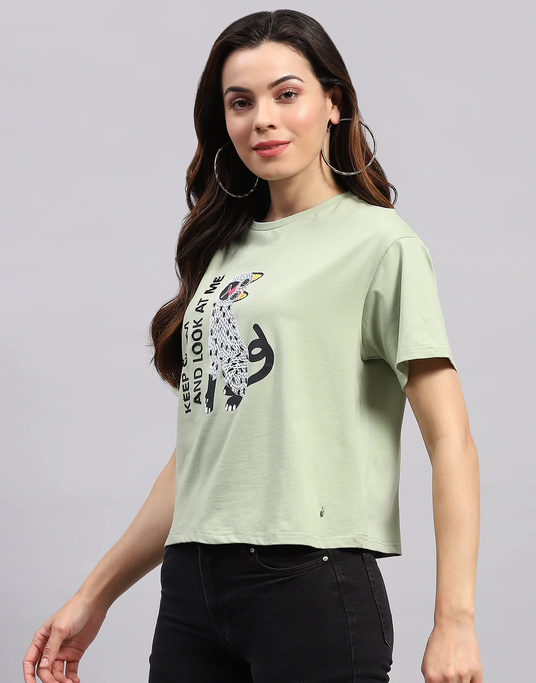 Women Green Printed Round Neck Half Sleeve Top - Image 3
