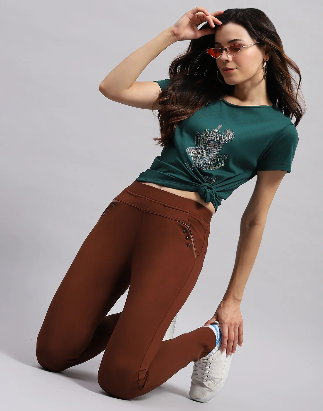 Women Green Printed Round Neck Half Sleeve Top - Image 2