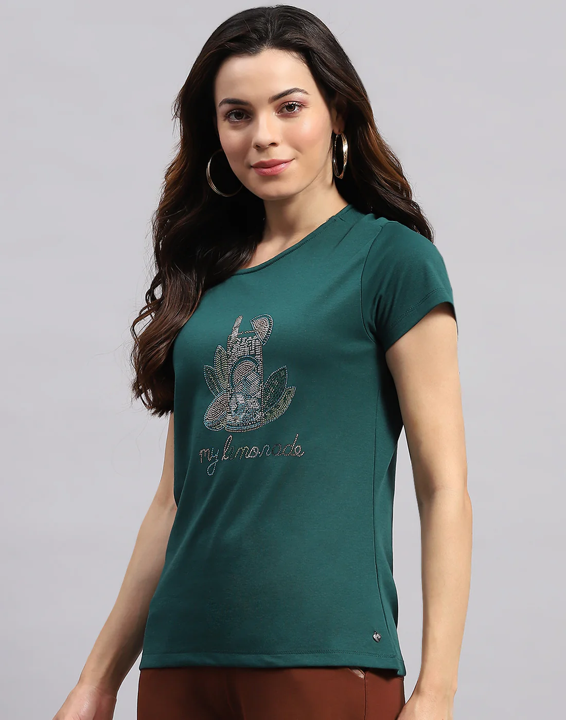 Women Green Printed Round Neck Half Sleeve Top - Image 4