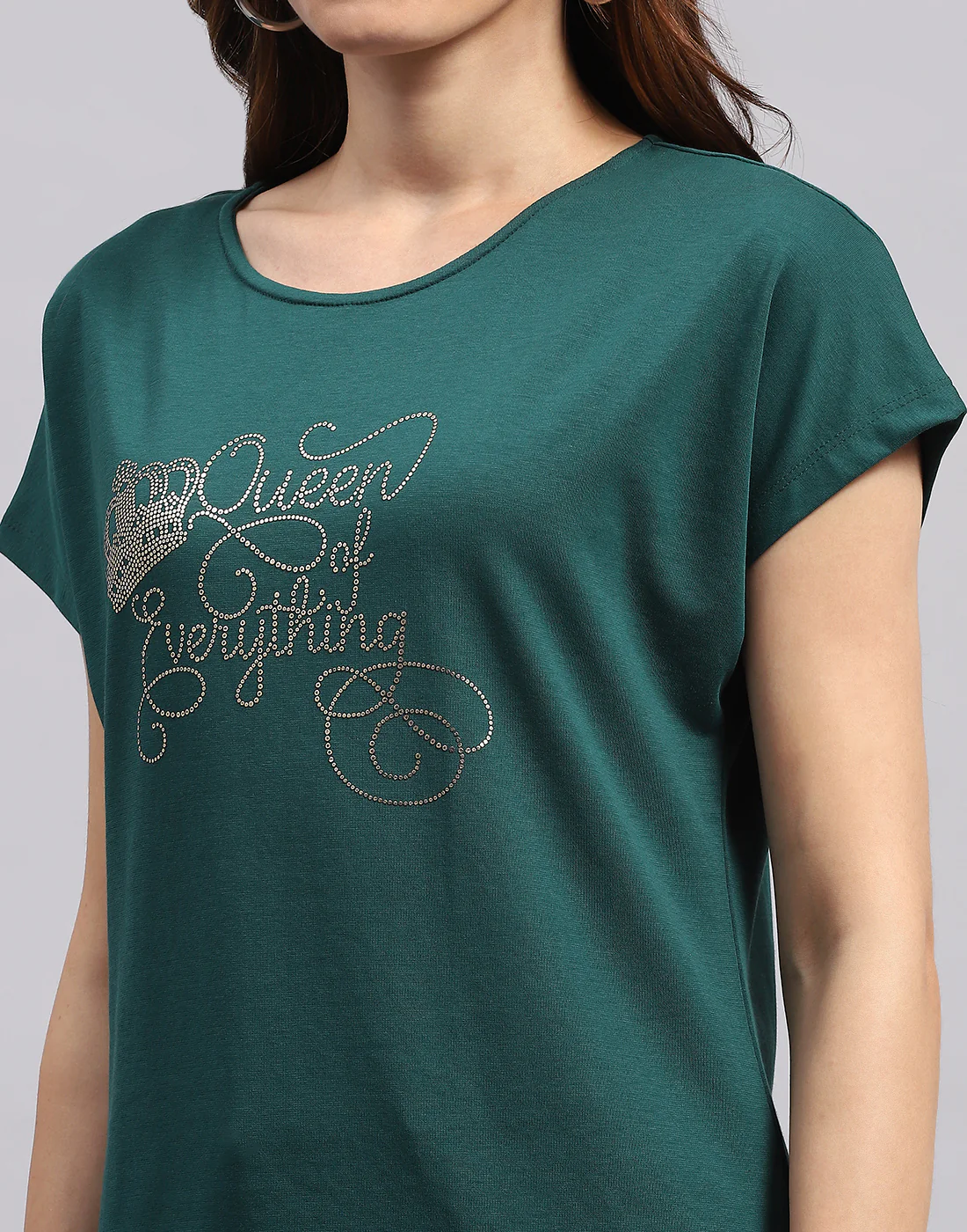 Women Green Printed Round Neck Half Sleeve Top - Image 7