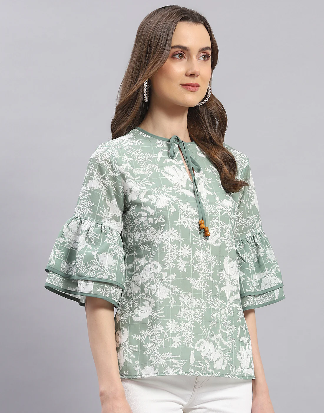 Women Green Printed Round Neck Half Sleeve Top - Image 4