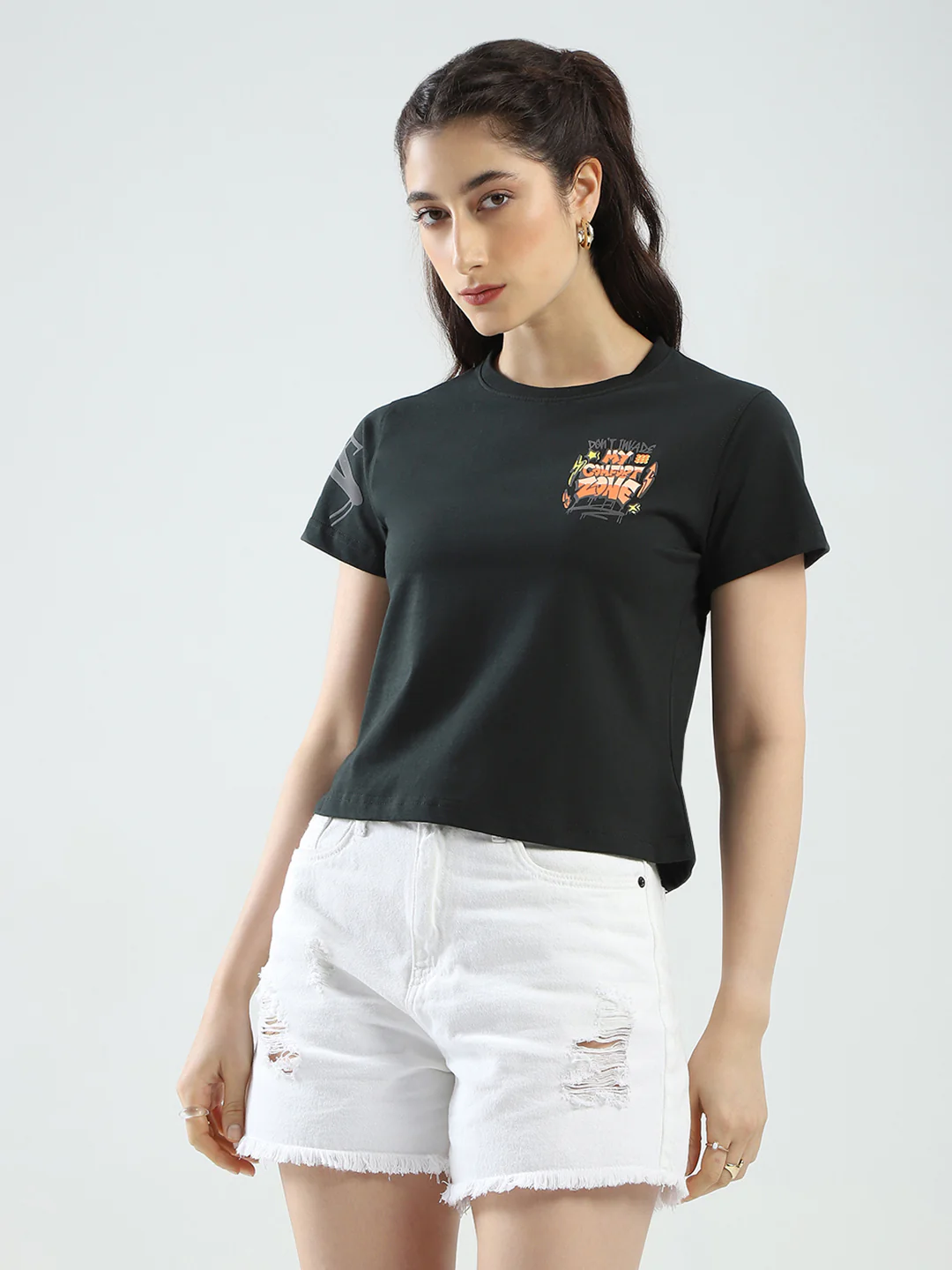 Rock.it Women Green Printed Round Neck Half Sleeve Top - Image 3