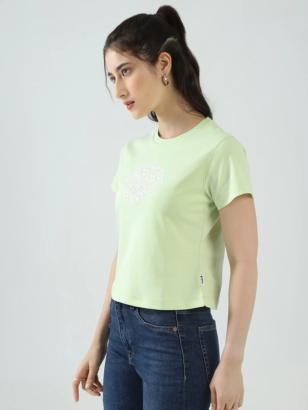 Rock.it Women Green Printed Round Neck Half Sleeve Top - Image 3