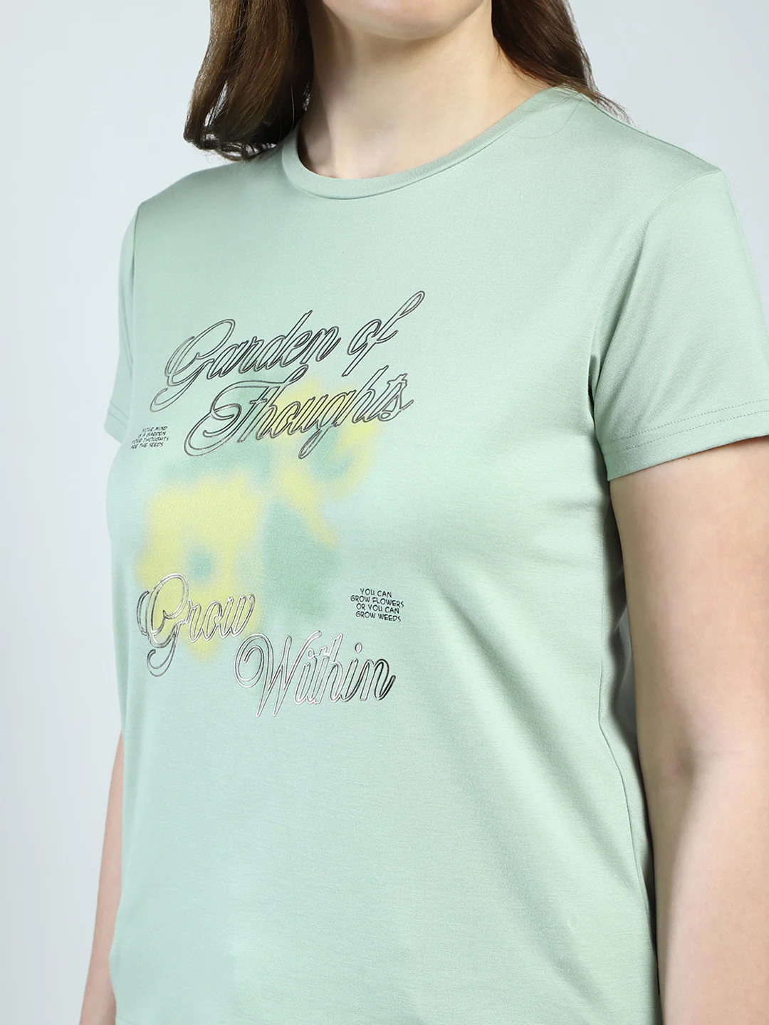 Women Green Printed Round Neck Half Sleeve Top - Image 7