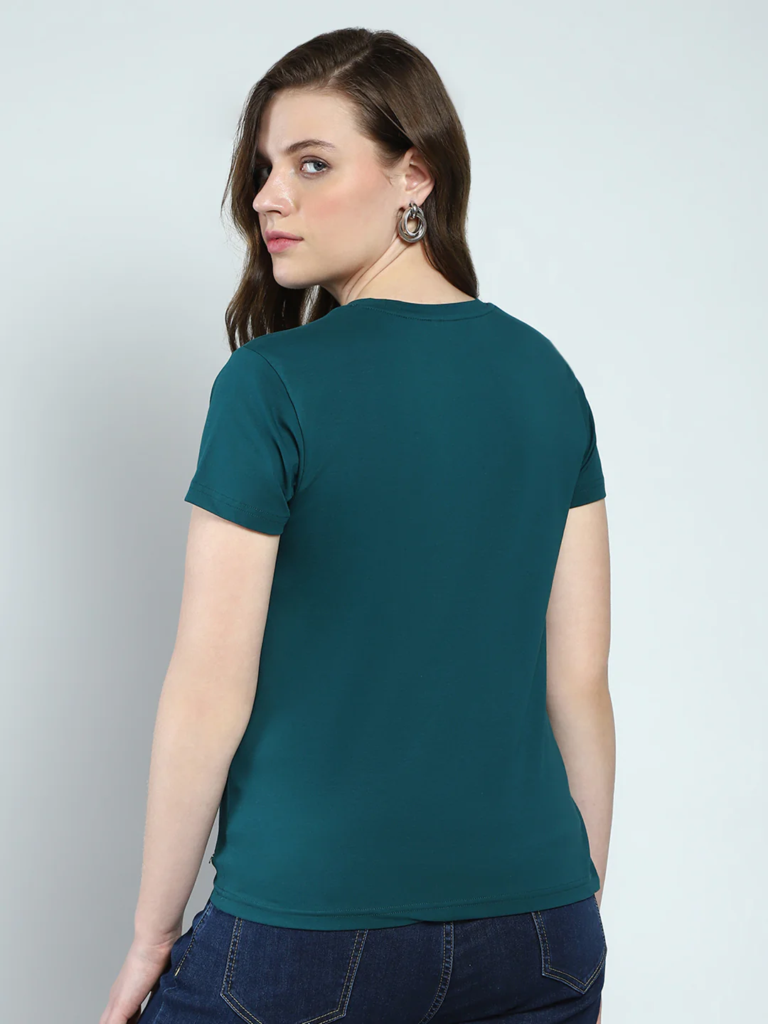 Women Green Printed Round Neck Half Sleeve Top - Image 5