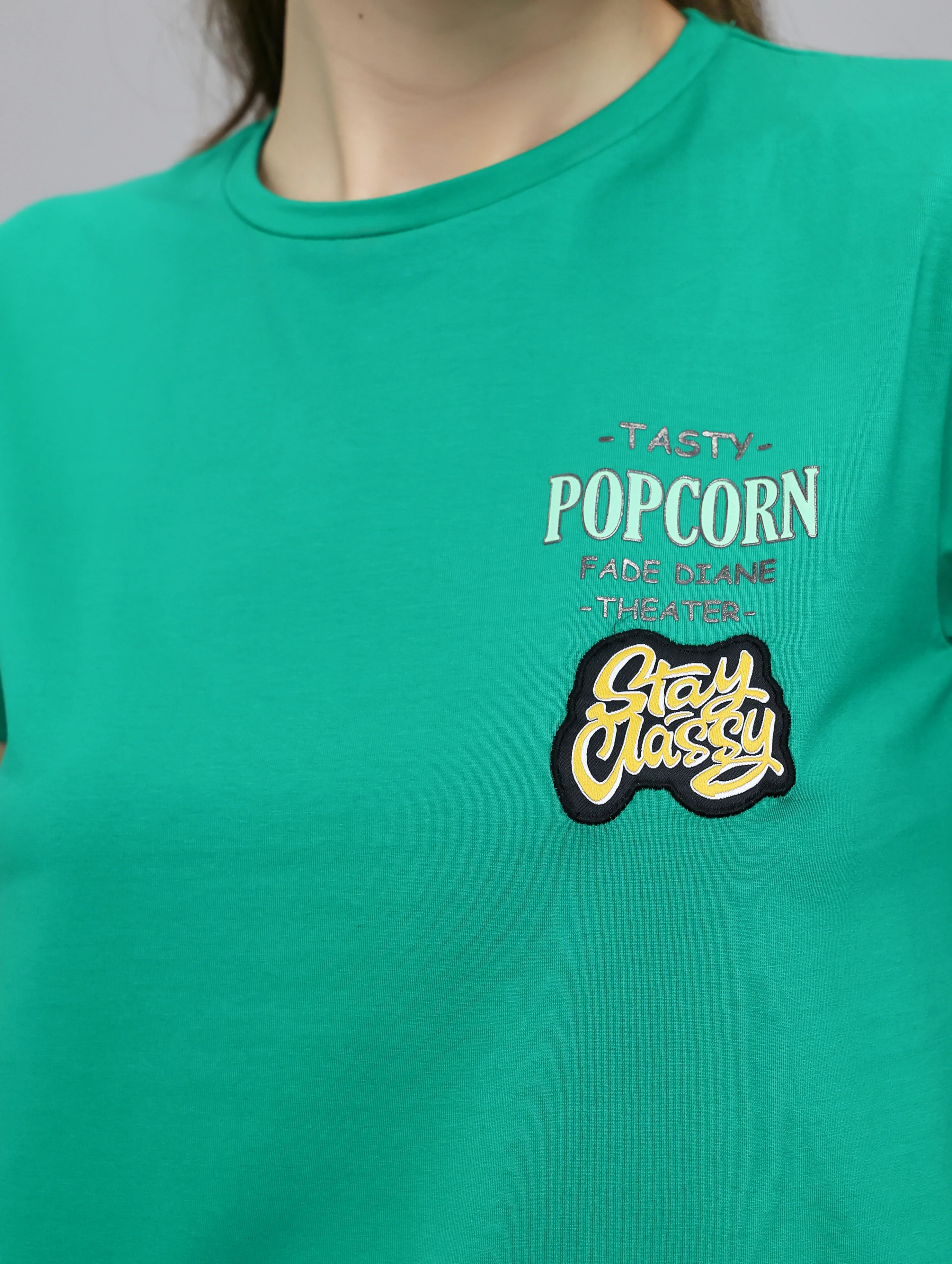 Women Green Printed Round Neck Half Sleeve Top - Image 3
