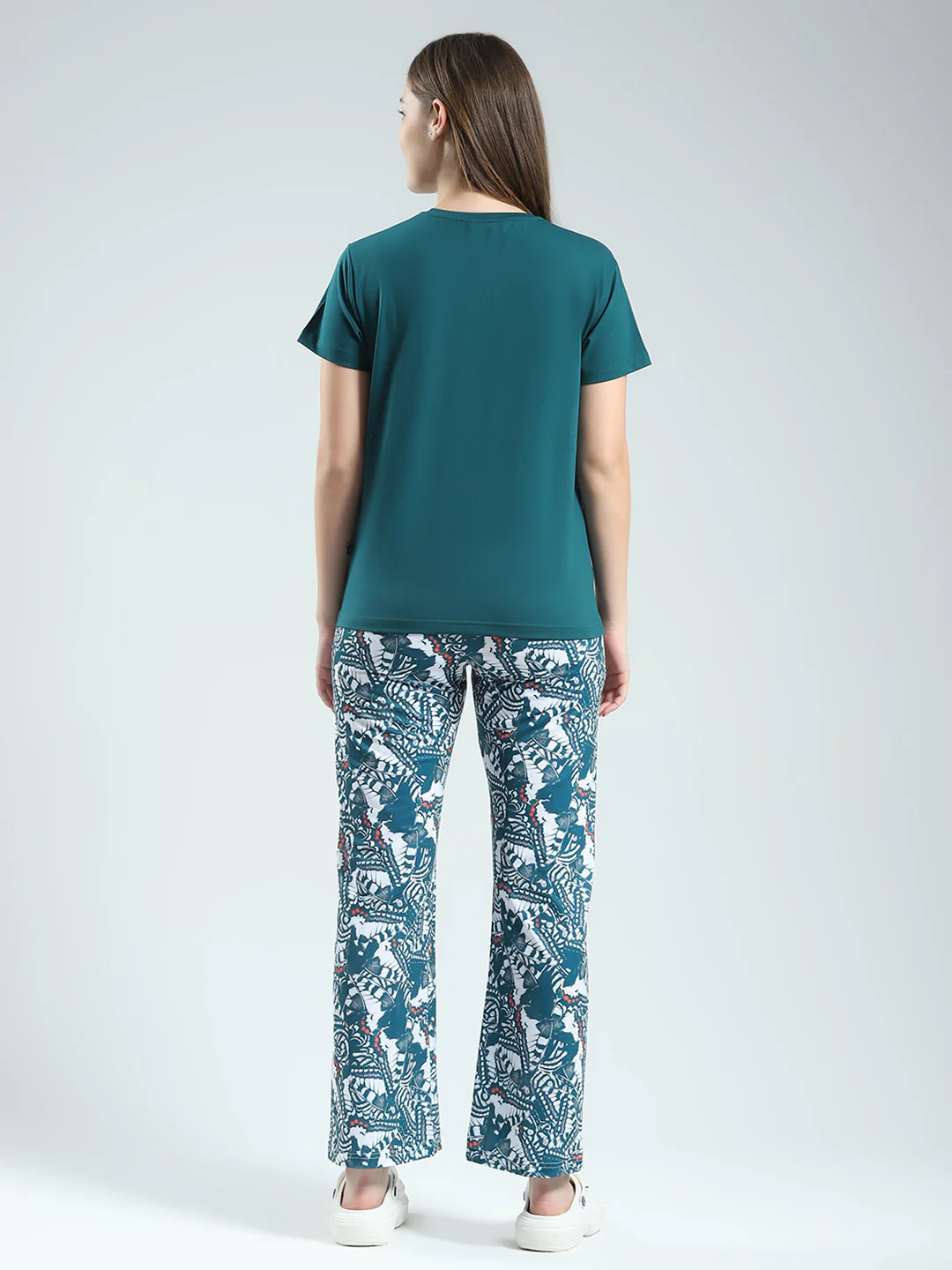 Women Green Printed Round Neck Half Sleeve Lower Set - Image 5