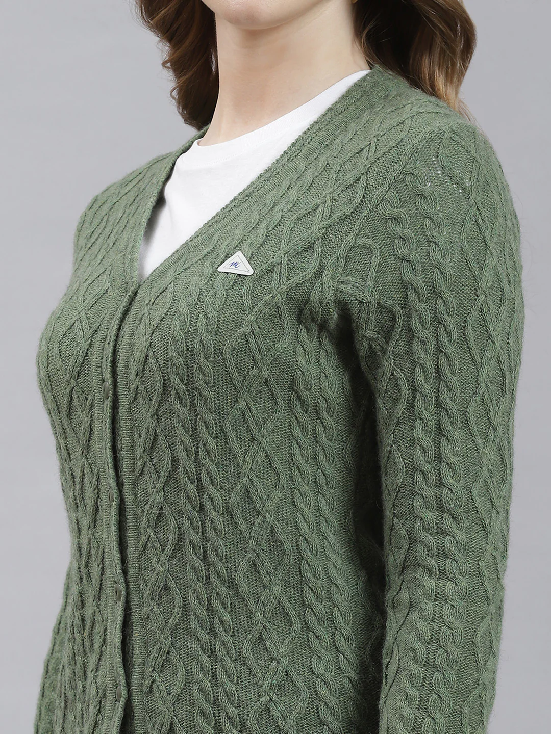 Women Green Self Cardigan - Image 6
